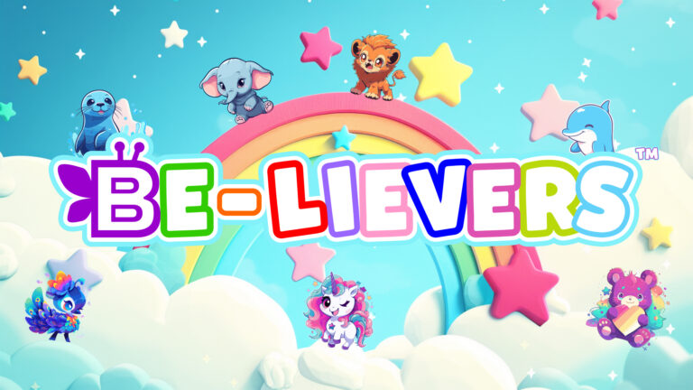 Little BE-lievers Banner featuring Bravo the Lion, Tenderly the Bear, Truly the Elephant, Plucky the Peacock, Splash the Dolphin